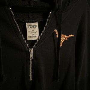 VS PINK Bling UT Longhorns Cropped Half-Zip Hooped Pullover - M